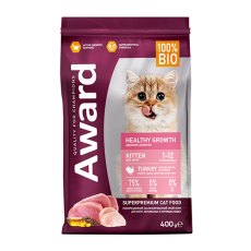 Award Kitten Healthy growth / Сухой корм Авард для Котят от 1 месяца, беременных и кормящих кошек Индейка курица рыбий жир семя льна
