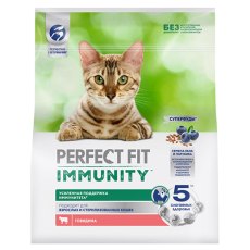 Perfect Fit Immunity / Сухой корм Перфект Фит для кошек для Поддержания иммунитета с Говядиной, семенами льна и голубикой