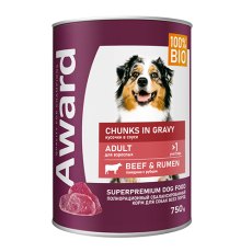 Award Adult / Влажный корм Авард Консервы для взрослых собак Кусочки с Говядиной и рубцом в соусе (цена за упаковку)