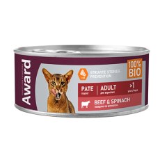 Award Adult / Влажный корм Авард для взрослых кошек Паштет из Говядины со шпинатом (цена за упаковку)