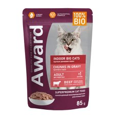 Award Indoor big cats / Влажный корм Паучи Авард для взрослых кошек Крупных пород Кусочки в соусе с Говядиной (цена за упаковку)