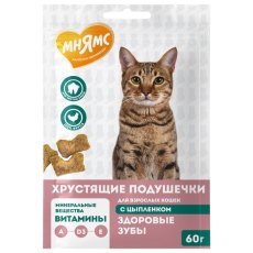 Мнямс Лакомство для кошек Хрустящие подушечки Здоровые зубы с Цыпленком