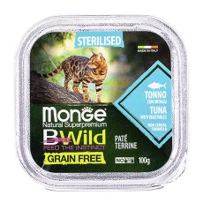 Monge Cat BWild Grain Free Sterilised Tuna Pate / Влажный Беззерновой корм Монж для Стерилизованных кошек Паштет из Тунца с овощами (цена за упаковку)