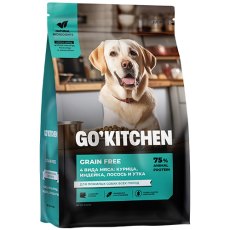 GO KITCHEN Grain Free Senior 4 Meat Recipe / Сухой Беззерновой корм Гоу Китчен для Пожилых собак всех пород 4 вида мяса: Курица Индейка Лосось и Утка