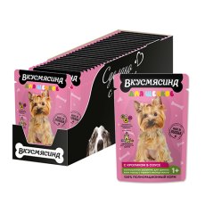 Вкусмясина / Влажный корм Паучи для Щенков Кусочки с Кроликом в соусе (цена за упаковку)