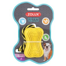 Zolux Titan / Игрушка Золюкс для собак Кость-кормушка с веревкой Резина S 8 см