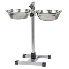 Homepet / Металлическая регулируемая подставка Хоумпет с мисками для домашних животных высотой до 40 см Хром