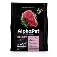 AlphaPet Puppy Superpremium / Сухой корм АльфаПет для Щенков, беременных и кормящих собак Средних пород Говядина рис
