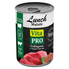 Vita Pro Lunch / Влажный корм Консервы Вита Про для собак Говядина с бурым рисом (цена за упаковку)