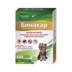 Pchelodar Бинакар капли на холку от блох вшей и власоедов для собак мелких пород 1пипетка на 5кг