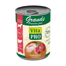 Vita Pro Grande / Влажный корм Консервы Вита Про для собак Говядина с курицей кусочки в соусе (цена за упаковку)
