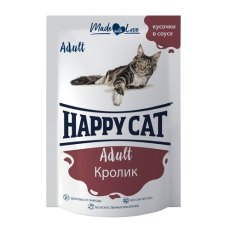 Happy Cat / Паучи Хэппи Кэт для кошек Кролик в соусе (цена за упаковку, Россия)