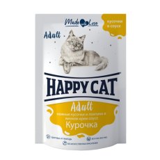 Happy Cat / Паучи Хэппи Кэт для кошек Курочка ломтики в яичном соусе (цена за упаковку, Россия)