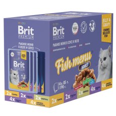 Brit Premium Jelly & Gravy Fish Menu Adult / Набор паучей Брит Премиум для кошек Рыбное меню в желе и в соусе (цена за упаковку)