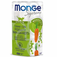 Monge Kitten Supreme Tuna with green peas and baby carrots / Влажный корм Паучи Монж для Котят из Тунца с зеленым горошком и мини-морковью (цена за упаковку)