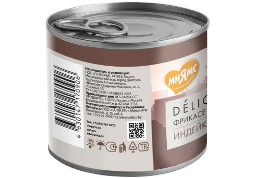 Мнямс Влажный корм Консервы для собак всех пород Фрикасе по-парижски Индейка с травами (цена за упаковку)