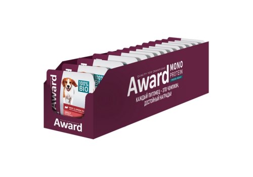 Award Monoprotein / Влажный корм Авард для взрослых собак Паштет из говядины с зеленым горошком (цена за упаковку)