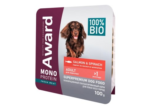 Award Monoprotein / Влажный корм Авард для взрослых собак Паштет из лосося со шпинатом (цена за упаковку)