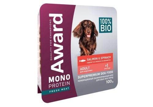 Award Monoprotein / Влажный корм Авард для взрослых собак Паштет из лосося со шпинатом (цена за упаковку)