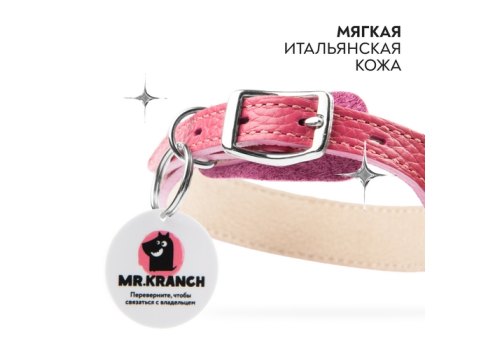 Mr.Kranch / Ошейник Мистер Кранч для собак из Натуральной кожи с QR-адресником Розовый