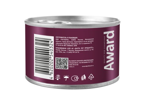 Award Adult / Влажный корм Авард для взрослых собак Паштет из ягненка с яблоком (цена за упаковку)