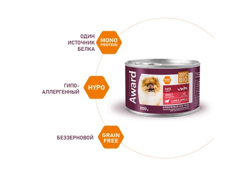 Award Adult / Влажный корм Авард для взрослых собак Паштет из ягненка с яблоком (цена за упаковку)
