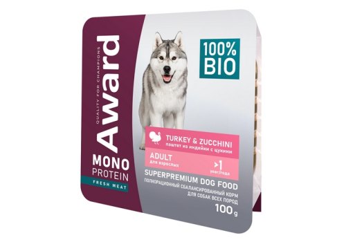 Award Monoprotein / Влажный корм Авард для взрослых собак Паштет из индейки с цукини (цена за упаковку)