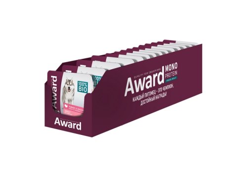 Award Monoprotein / Влажный корм Авард для взрослых собак Паштет из индейки с цукини (цена за упаковку)
