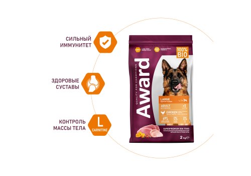 Award Large Adult / Сухой корм Авард для взрослых собак Крупных пород Курица индейка тыква шиповник