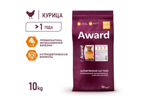 Award Adult Urinary / Сухой корм Авард для взрослых кошек для Профилактики МКБ Курица клюква цикорий рыбий жир