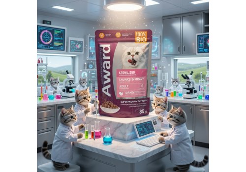 Award Sterilized / Влажный корм Паучи Авард для взрослых Стерилизованных кошек Кусочки в соусе с Индейкой (цена за упаковку)