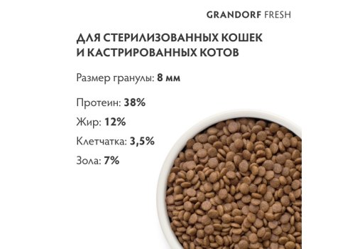 Grandorf Fresh Sterilised Salmon & Sweet Potato / Сухой Беззерновой корм Грандорф для Стерилизованных кошек Лосось батат