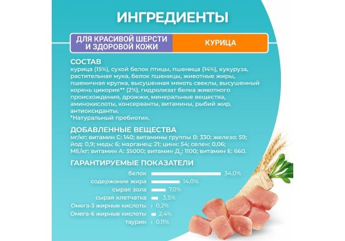 PURINA ONE SENSITIVE / Сухой корм Пурина УАН для взрослых кошек для здоровья кожи и шерсти с курицей