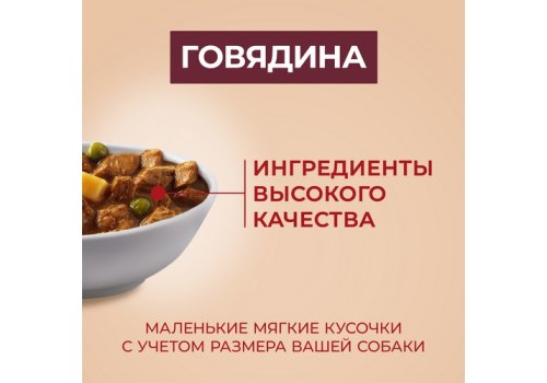 PURINA ONE ADULT / Влажный корм Паучи Пурина УАН для взрослых собак мелких пород с говядиной (цена за упаковку)