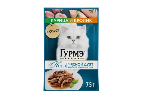 Гурмэ Перл / Влажный корм Паучи Пурина Гурмэ Перл Мясной Дуэт для взрослых кошек с курицей и кроликом (цена за упаковку)