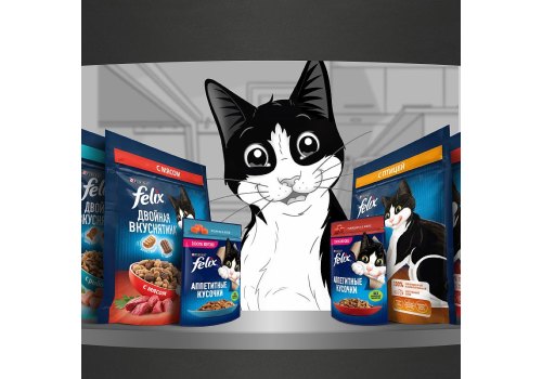 FELIX ДВОЙНАЯ ВКУСНЯТИНА / Сухой корм Пурина Феликс для взрослых кошек с мясом