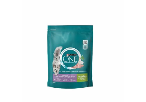 PURINA ONE SENSITIVE / Сухой корм Пурина УАН для взрослых кошек при чувствительном пищеварении с индейкой