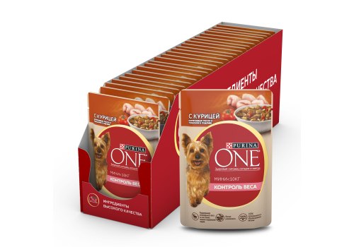 PURINA ONE MINI / Влажный корм Паучи Пурина УАН для взрослых собак мелких пород при склоннности к набору веса с курицей (цена за упаковку)