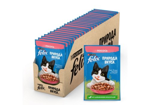 FELIX ПРИРОДА ВКУСА / Влажный корм Паучи Пурина Феликс Природа вкуса для взрослых кошек с лососем (цена за упаковку)