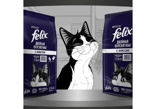 FELIX ДВОЙНАЯ ВКУСНЯТИНА / Сухой корм Пурина Феликс для взрослых кошек с мясом