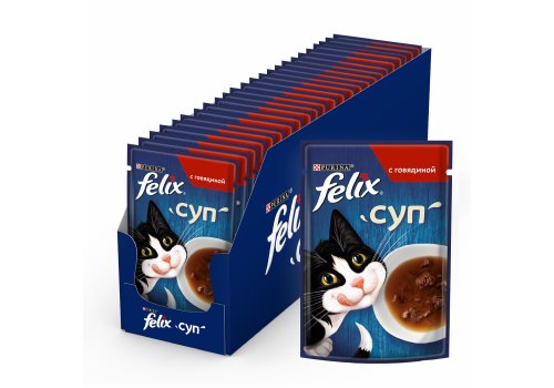 FELIX СУП / Влажный корм Паучи Пурина Феликс Суп для взрослых кошек с говядиной (цена за упаковку)