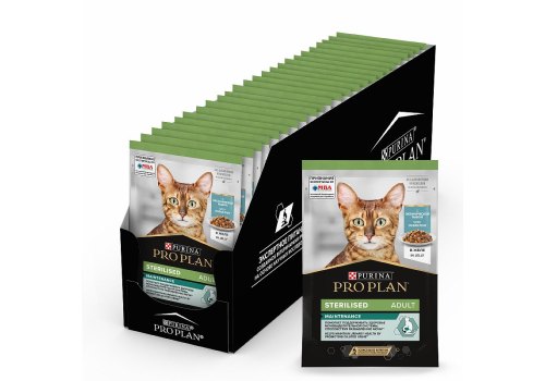 PRO PLAN STERILISED / Влажный корм Паучи ПРО ПЛАН для взрослых стерилизованных кошек с рыбой в желе (цена за упаковку)