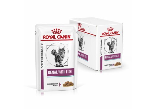 Royal Canin Renal with Fish / Ветеринарный влажный корм (Консервы-Паучи) Роял Канин Ренал для кошек для поддержания функции почек с Рыбой (цена за упаковку)