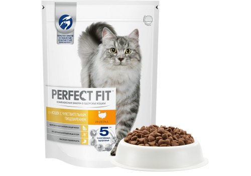 Perfect Fit Sensitive / Сухой корм Перфект Фит для чувствительных кошек Индейка