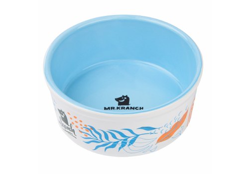 Mr.Kranch / Миска фарфоровая Мистер Кранч для собак и кошек Тропики Голубая