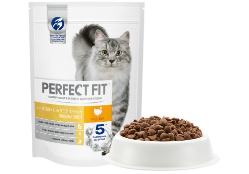 Perfect Fit Sensitive / Сухой корм Перфект Фит для чувствительных кошек Индейка