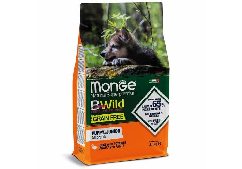 Monge Dog BWild Grain Free Puppy Duck / Сухой Беззерновой корм Монж Бивайлд для Щенков Утка картофель