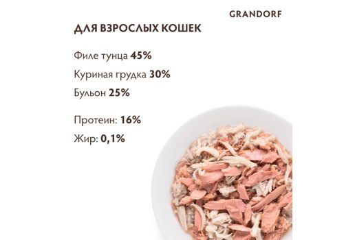 Grandorf Holistic & Hypoallergenic / Консервы Грандорф для кошек филе Тунца с куриной грудкой (цена за упаковку)