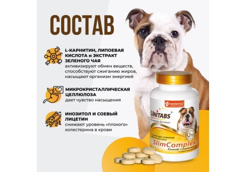 Unitabs Slim Complex UT c Q10 / Витаминно-минеральный комплекс Юнитабс для собак с L-карнитином