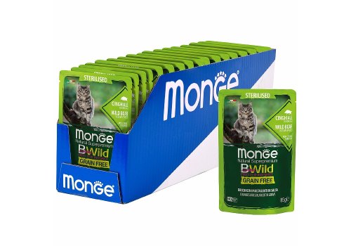 Monge Cat BWild Grain Free Sterilised Wild Boar Vegetables / Влажный Беззерновой корм Монж для Стерилизованных кошек Паучи из мяса Дикого Кабана с овощами (цена за упаковку)